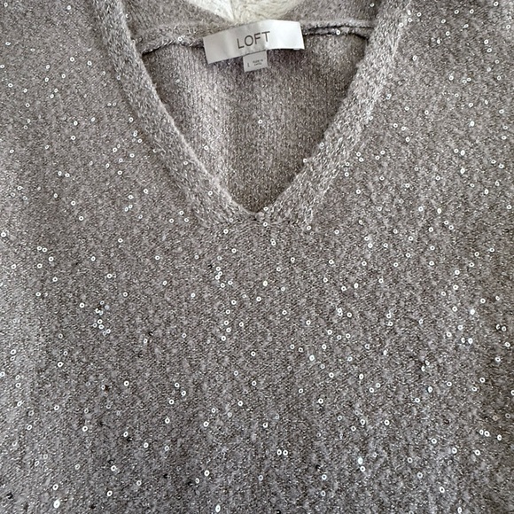LOFT Light Gray V-Neck Sweater - Picture 3 of 5